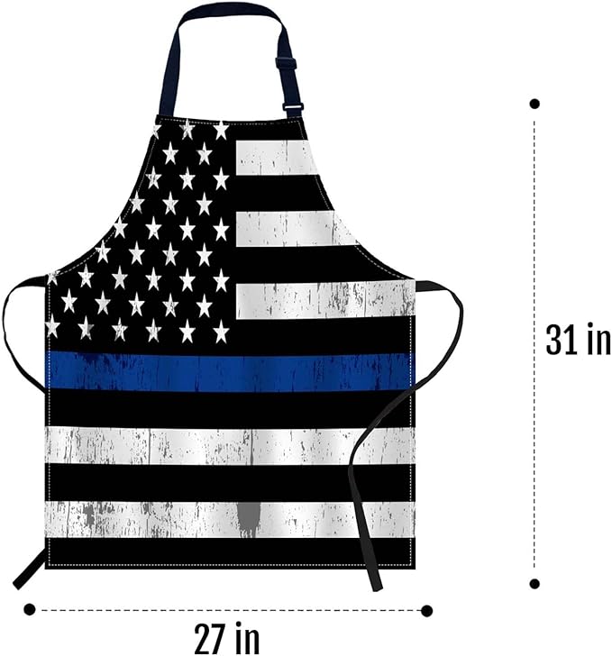 oFloral Retro Thin Blue Line Flag Apron Unisex Adjustable Bib Apron, Cooking Kitchen Chef Apron, Women Men Apron for Home Kitchen, Restaurant, Coffee house
