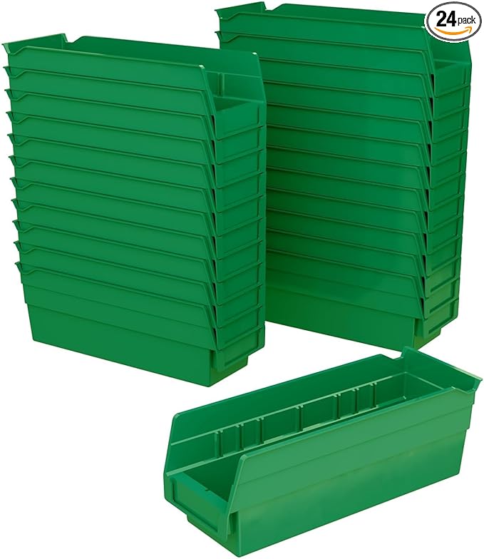 Akro-Mils 30120 Plastic Shelf Bins, Heavy Duty Storage Bins for Garage, Closet, and Drawer Organization, 12" x 4" x 4", Green, 24-Pack