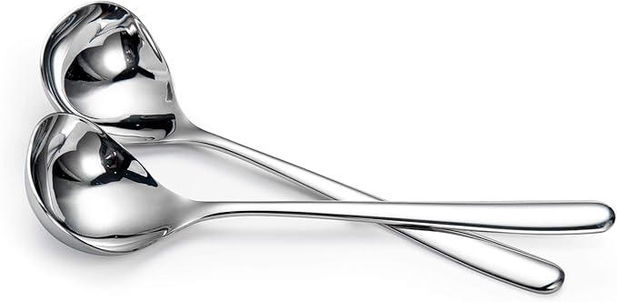IMEEA 8-Inch Stainless Steel Sauce Ladle with Long Handle, Small Serving Ladle for Gravy, Dressing & Toppings, Set of 2