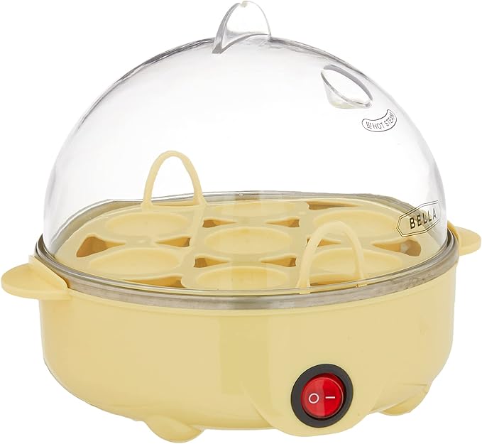 BELLA Egg Cooker, Rapid Boiler & Poacher, Meal Prep Essential, Family Sized Meals: Make Up To 7 Large Boiled Eggs, Dishwasher Safe Lid with Cool-Touch Handles, Poaching Tray Included, Yellow