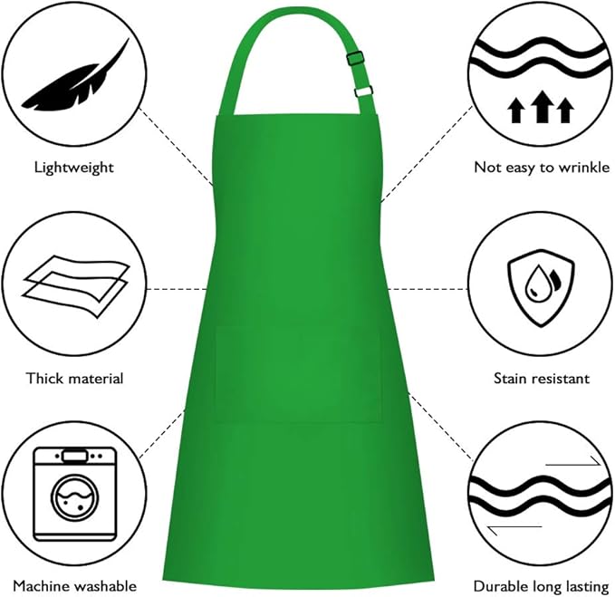 Jubatus 2 Pack Bib Aprons with 2 Pockets Cooking Chef Kitchen Apron for Women Men, Green