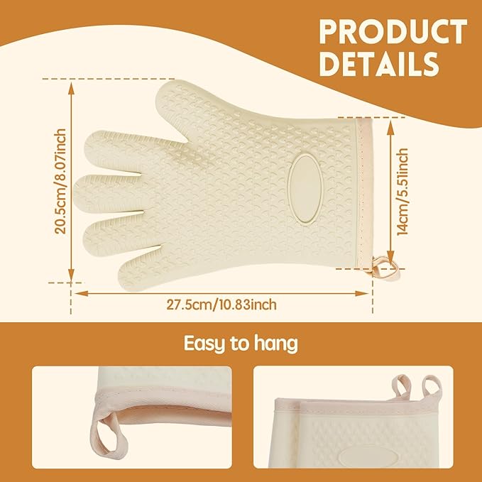 2 Pairs Silicone Oven Mitts Heat Resistant Gloves Heat Resistant Non-Slip Waterproof Kitchen Mittens for Baking, Grilling, Cooking(2 Pairs-Green + White)