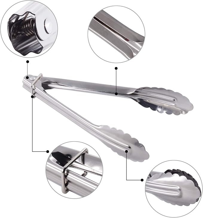 HINMAY Mini Stainless Steel Serving Tongs Small Tongs for Serving Food Cooking Salad Grilling (7-Inch 3 Pieces)