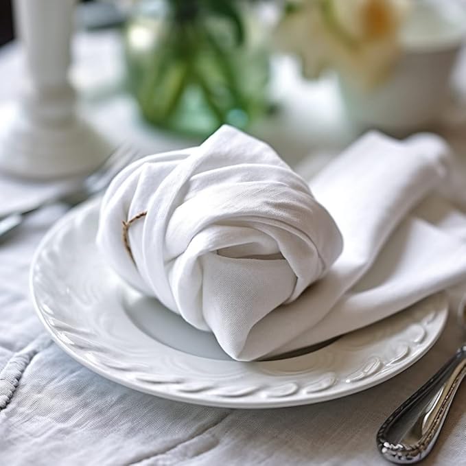 COTTON CRAFT White Dinner Napkins - Set of 12 Classic Pure Cotton Soft Cloth Napkins - Durable Washable Everyday Lunch Brunch Table Restaurant Wedding Party Gift Reusable Napkin - 17 x 17 inches