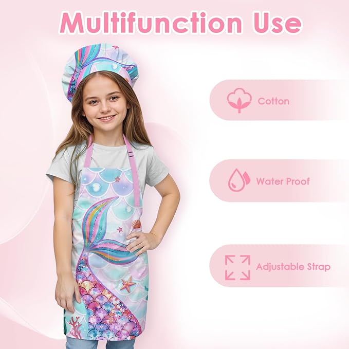 SANDJEST Kids Apron with Chefs Hat Set, Kitchen Apron Gifts