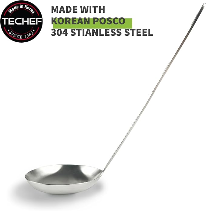 TECHEF - ChefCore 304 Stainless Steel Ladle with Ergonomic Handle, One-Piece Unibody Design, Rustproof & Heat Resistant, 9" Serving Utensil – Made in Korea
