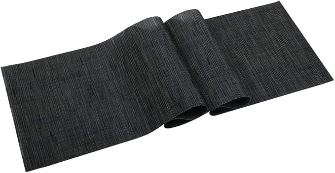 SHACOS Woven Vinyl Table Runner 12x54 inch Indoor Outdoor Table Mats Wipe Clean Plastic Runners for Dining Table Coffee Table Cabinet, Black