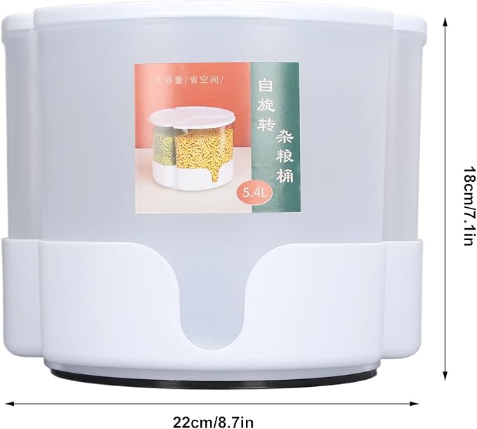 Grain Dispenser,360° Rotating Grain Storage Food Dispenser,3 Compartment Sealed Dry Food Container for Kitchen Counter Storage Organization