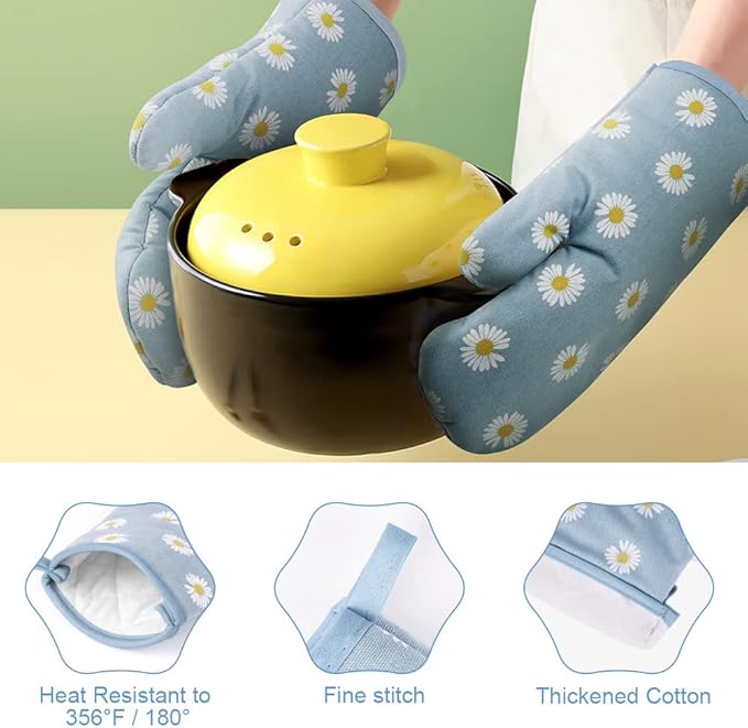 AUAUY Oven Mitts and Pot Holders, 392°F Heat Resistant Cooking Gloves and Hot Pads, Baking Mittens Grilling Gloves BBQ Gloves. Non-Slip Kitchen Mittens Home Essentials for Oven Cooking Baking Grilling