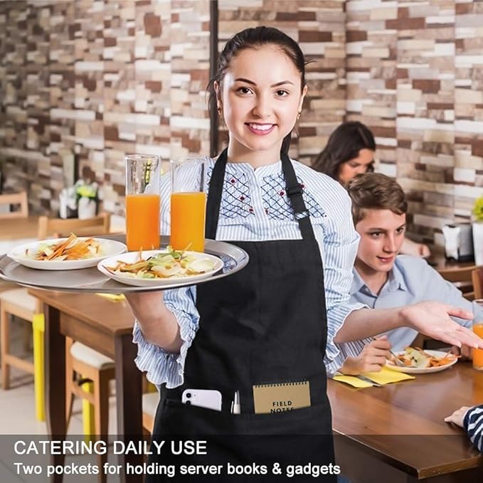 Jubatus 2 Pack Bib Aprons with 2 Pockets Cooking Chef Kitchen Apron for Women Men, Black