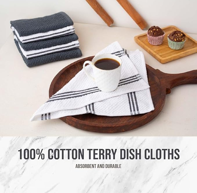 LANE LINEN Kitchen Towels and Dishcloths Sets - 16 Pc Kitchen Essentials for New Home, Heat Resistant Silicone Oven Mitts & Pot Holder, Absorbent Terry Hand Towels & Dish Towel - Grey
