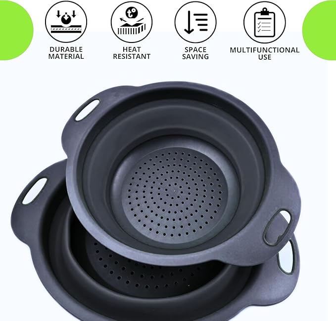 Black Silicone Collapsible Colanders - Kitchen Plastic Foldable Strainers for Pasta Small Camping Colander Bowl for Food