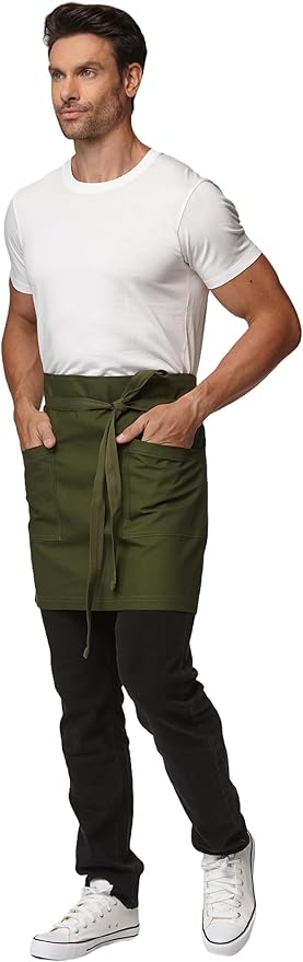 Unisex Waist Apron Half Bistro Apron Server Aprons with Pockets Waterproof 4251BY