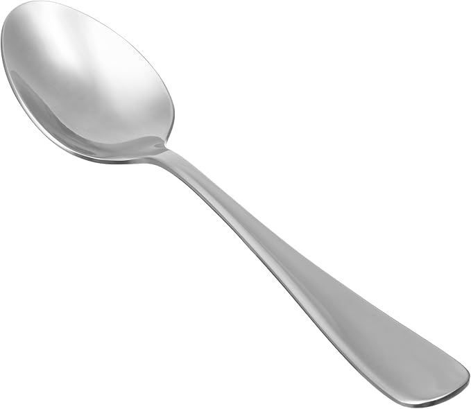 Amazon Basics Stainless Steel Dishwasher Safe Dinner Spoons with Round Edge, Large Tablespoons, 7.9 inches, 120 Count Total, Silver, 10-Pack of 12