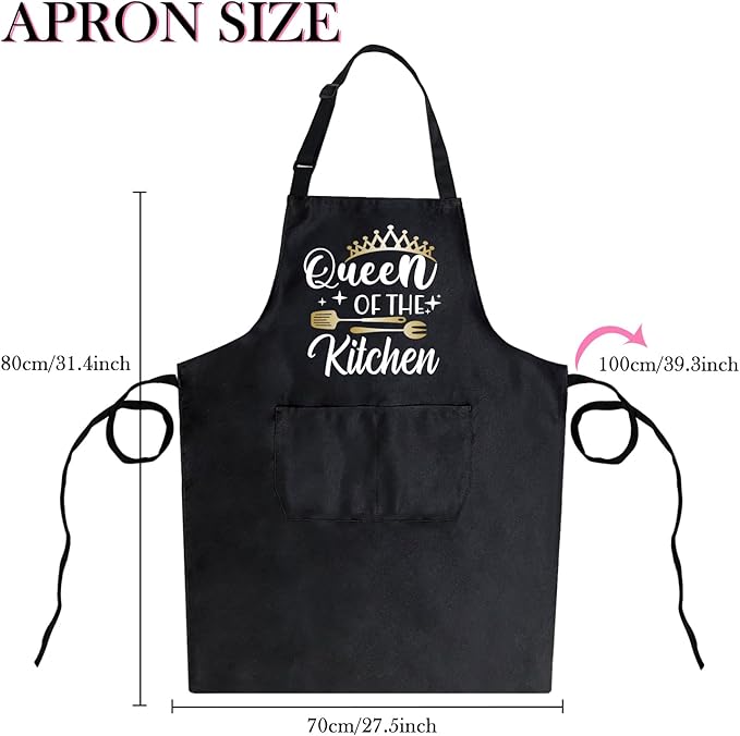 Black Baking Aprons for Women, Adjustable Cooking Baking Kitchen Aprons for Mom Chef with Pockets