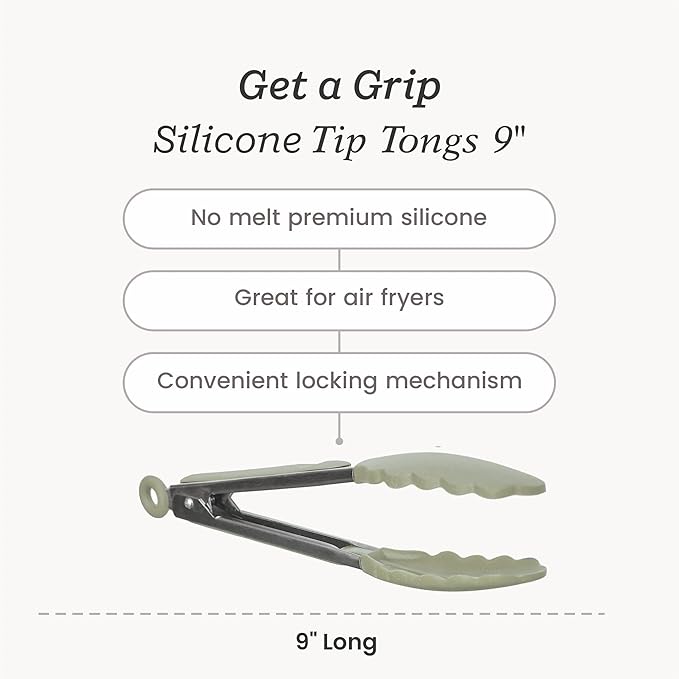 Starpack 'Get a Grip' Silicone Kitchen Tongs for Cooking 9 Inch - BBQ Silicone Tongs for Grill Heat Resistant to 600°F - Stainless Steel Utensils with Non Stick Rubber Tips for Serving Food