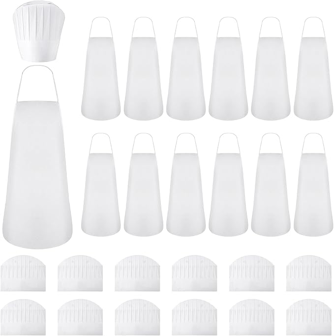 Coume Disposable Non Woven Apron Chef Hat Set, Adult Kitchen Aprons Adjustable Bakery Hats for Kitchen Cooking Baking