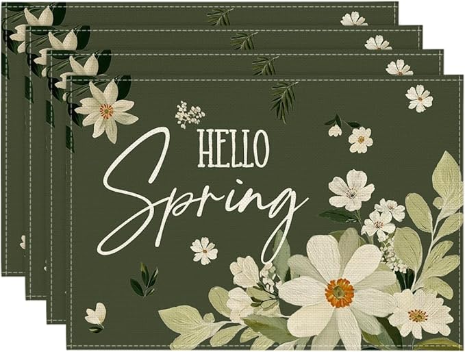 Artoid Mode Daisy Flowers Hello Spring Placemats Set of 4, 12x18 Inch Seasonal Summer Holiday Table Mats for Party Kitchen Dining Decoration