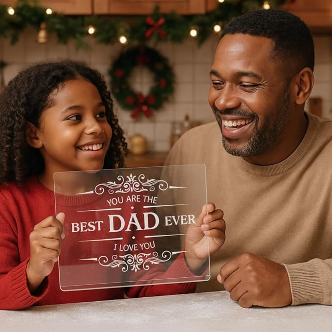 Dad Gifts from Daughter Son - Engraved Best Dad Ever Acrylic Cutting Board with Counter Lip, Cooking Gift for Father Daddy Christmas Birthday Presents Clear Countertop Protector Kitchen Decor