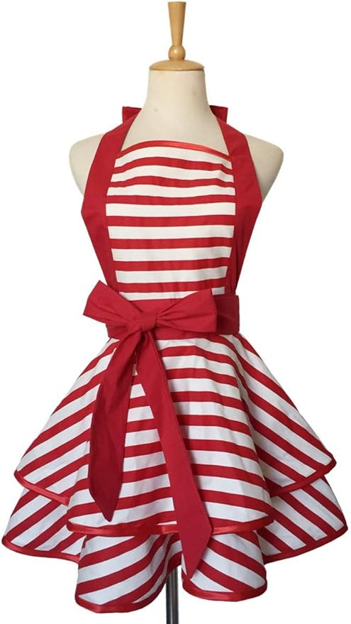 Hyzrz Lovely Handmade Cotton Retro Aprons for Women Girls Cake Kitchen Cook Apron for Mother's Gift (Red)