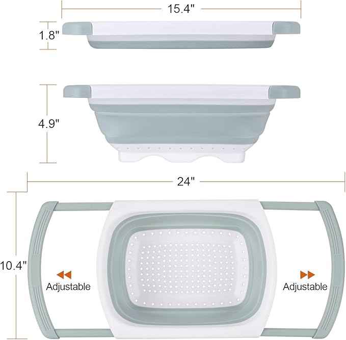 Colander Collapsible, Kitchen Strainer Colander, Collapsible Colander with Extendable Handles for Draining Veggies, Pasta,Fruit, Includes 6, 4 Quart Over the Sink Strainer Folding and 2 Quart Round