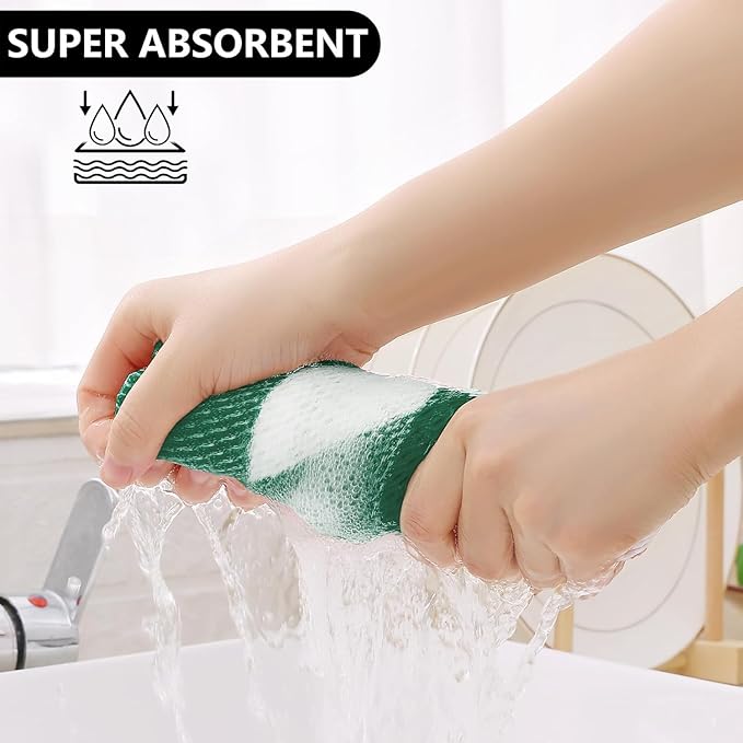Homaxy 100% Cotton Waffle Weave Check Plaid Dish Cloths, 12 x 12 Inches, Super Soft and Absorbent Dish Towels Quick Drying Dish Rags, 6-Pack, White & Dark Green