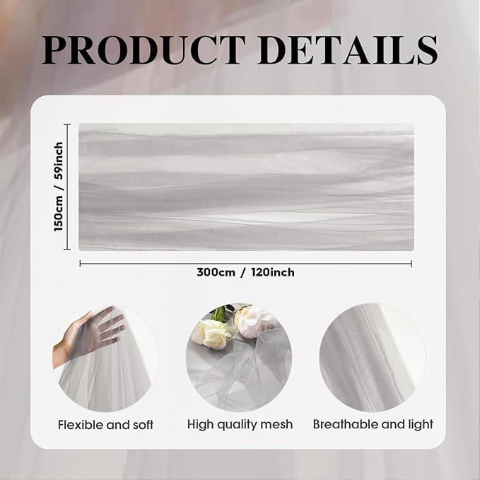 Artoid Mode 3PCS Grey Gauze Table Runner 120 Inch 10FT, Seasonal Sheer Kitchen Dining Holiday Wedding Birthday Baby Shower Table Decor for Home Party