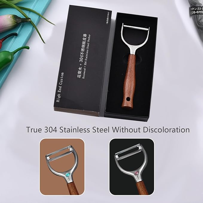 Professional Vegetable Peeler,Peelers For Kitchen Ultra Sharp 304 Stainless Steel Durable Blade,Quick Peeling Apple Carrot Potato Peelers,Ergonomic Natural Non-Slip Wooden Handle