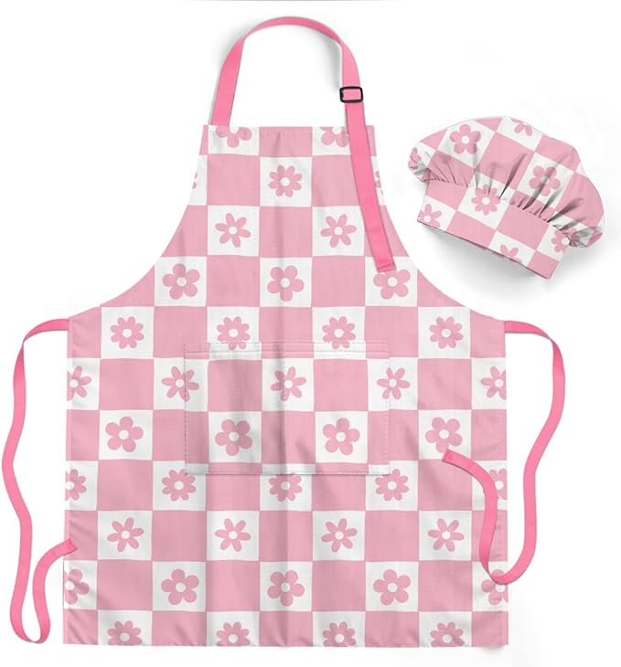 SANDJEST Kids Apron with Chefs Hat Set, Kitchen Apron Gifts