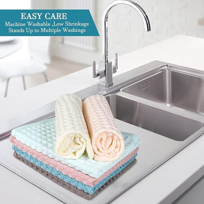 vfaejll 6 Pack Waffle Weave Dish Cloths, 13x13 Inch 100% Cotton Kitchen Towels for Washing Dishes - Super Absorbent, Quick Drying Dish Rags (Mixed Colors)