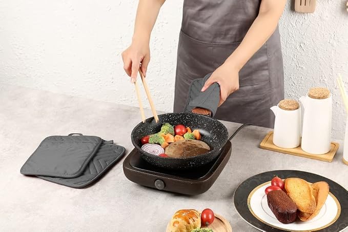 Oven Pot Holder with Pocket Cotton Heat Resistant Coaster Potholder Kitchen Hot Pad Oven Mitts for Cooking Square 7"x9"Set of 5 (Grey)