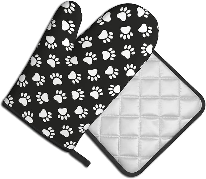 Dog and Cat Paw Print Oven Mitts and Pot Holders Heat Resistant Oven Mitts Safe for Baking Cooking BBQ
