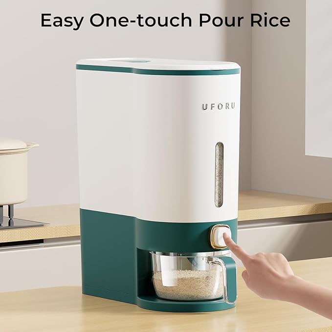 Rice Dispenser, Rice Storage Container with Measuring Cup for Kitchen Pantry Household, Dry Food Storage Containers Airtight, Sealed Moisture Proof (Green 11 Lbs)