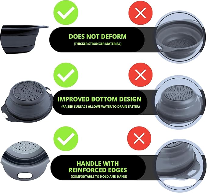 Black Silicone Collapsible Colanders - Kitchen Plastic Foldable Strainers for Pasta Small Camping Colander Bowl for Food