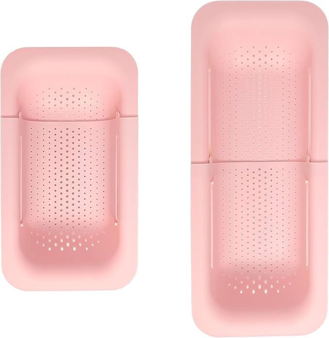Paris Hilton Over the Sink Expandable Colander, Extendable Strainer, Adjustable from 14.5 inches to 19.5 inches, Fits most kitchen sinks, Made without BPA, Pink