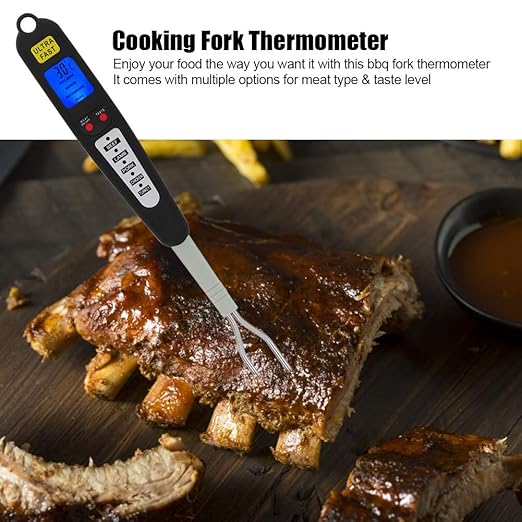 Jerlifkyer Digital Meat Thermometer Fork,Instant Read Temperature with LED Screen and Ready alarmfood Probe Gadget for Grilling, Barbecuing and Cooking