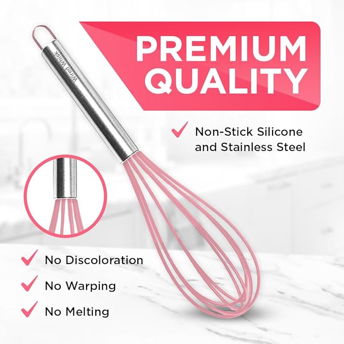 Silicone Whisk Set - Non-Scratch - Pink