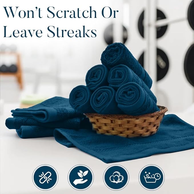 DAN RIVER 12-Pack Premium 100% Cotton Blue Opal Face Towels for Bathroom - Reusable Face Wash Cloths for Showering 12x12 Inches - 550 GSM Super Soft & Absorbent Luxury WashCloths for Body, Spa & Gym