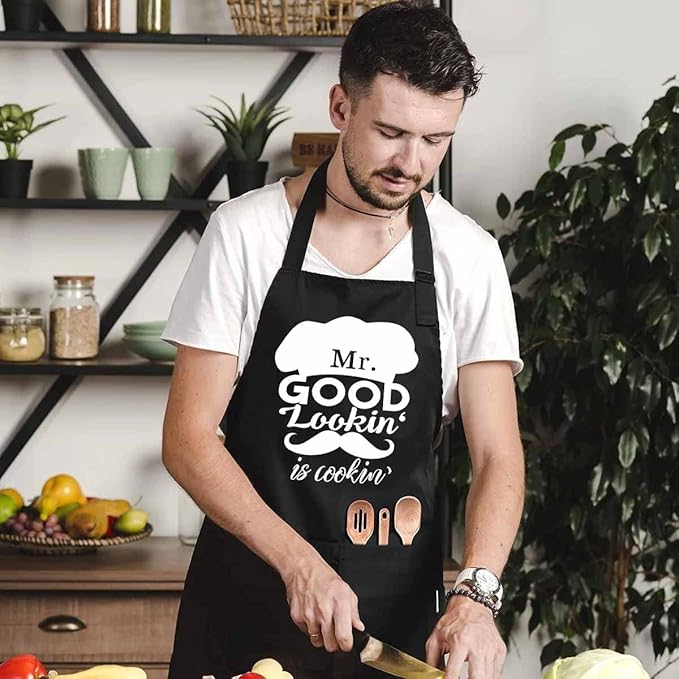 Funny apron for men Adjustable Waterproof with Pockets for Cooking Baking BBQ Gift Apron for Day, Birthday Gifts
