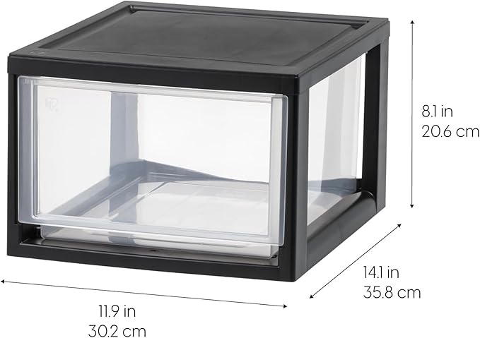 IRIS USA 14.5 Qt. Plastic Drawer Storage Organizer Stacking Drawers, 6-Pack, Stackable Unit with Sliding Drawer for Clothes Bedroom Kitchen Under Sink Pantry Craft Room Bathroom Dorm Office, Black