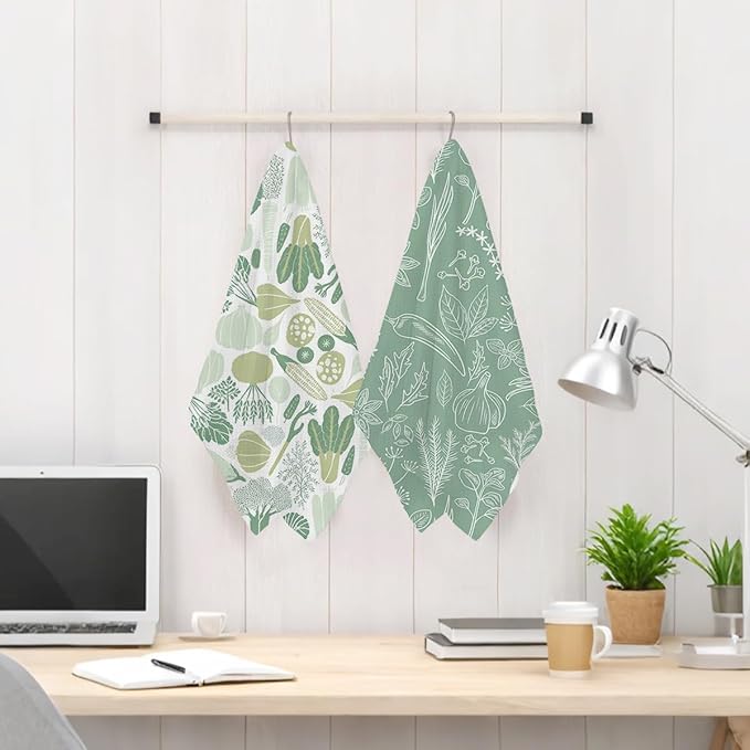 2Pcs Vegetables Kitchen Towels, Cute Botanic Tea Towel Decorative Reusable Dish Hand Towels Vegetables Lover Gifts for Cleaning Drying Women Mom Housewarming Gifts 14 x 24 Inch Kitchen Home Decor
