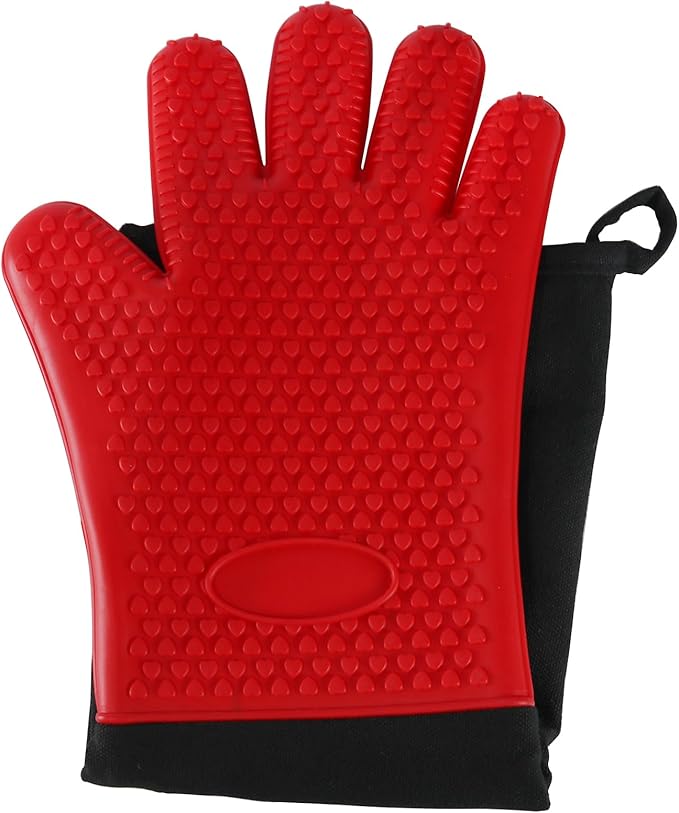 1 Pair Extra Long Professional Oven Mitts, Non-Slip Silicone Grip Heat Resistant,19.7" Length,Up to 572℉ for BBQ Cooking Baking Grilling (Red)