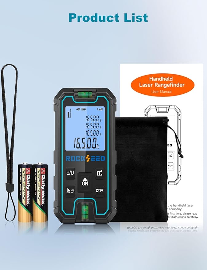 Laser Measure 165 Feet, RockSeed Portable Laser Distance Meter, Digital Distance Measurement with 2 Bubble Levels, Laser Distance Measure with 5 Units Conversion
