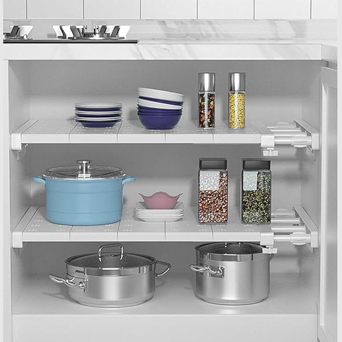 iayokocc Expandable Closet Tension Shelf Rod, Adjustable Metal Storage Rack,DIY Organizer Divider Separator for Cabinet Wardrobe Cupboard Kitchen Bathroom(Size:48-80cm)