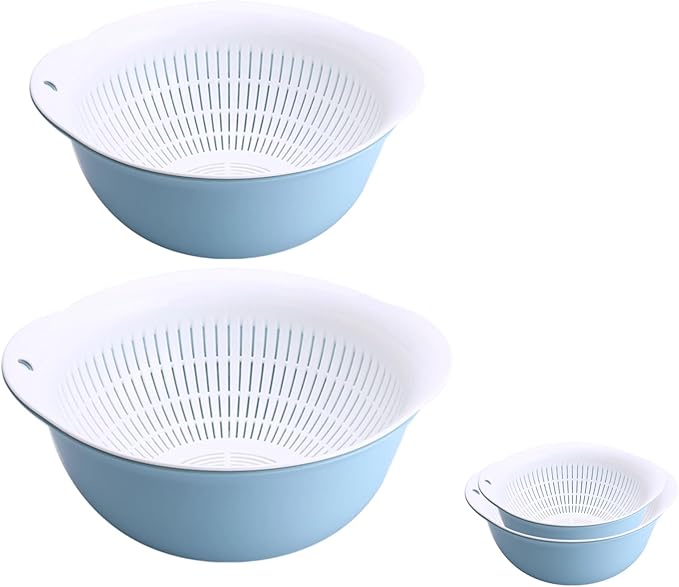 Colander Bowl Set of 2, Nesting Large Capacity Plastic Food Strainer for Pasta, Vegetables and Fruits Washing Draining Basket, Space Saving, BPA Free