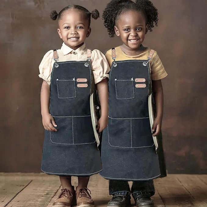 2pcs kids canvas apron for boy and girl cooking painting kitchen working tool kids apron