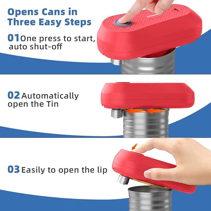 Auto Electric Can Opener, Rechargeable Can Openers for Seniors & Arthritis, One-Touch Automatic Can Opener, Hands-Free, Smooth Edge, Compact, Cordless, Food-Safe Kitchen Gadgets
