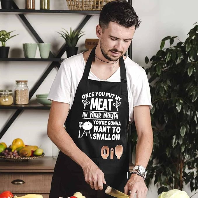 Funny apron for men Adjustable Waterproof with Pockets for Cooking Baking BBQ Gift Apron for Day, Birthday Gifts