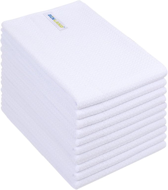SINLAND Microfiber Kitchen Towel Premium Sublimation Blank Towels Fast Drying Tea Towel Polyester Dish Towels for Drying Dishes 20 Inch X 28 Inch 10 Pack White