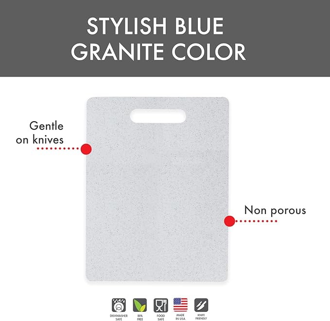Dexas Superboard Cutting Board with Handle 11 x 14.5 inch Blue Granite, Kitchen Prep Board, Dishwasher Safe, Non-Porous Poly Surface, Made in USA